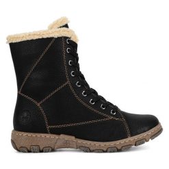 Botki Rieker. Czarne botki Rieker, bez wzorów, bez obcasa, na płaskiej podeszwie, bez zapięcia. Za 295.00 zł.