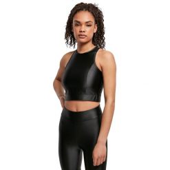 Tank top court brillant femme Urban Classics. Czarne topy Urban Classics, bez wzorów, sportowe, bez kołnierzyka, bez ramiączek. Za 117.50 zł.