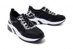 RIEKER REMONTE D4107-02 black combination, półbuty/sneakersy damskie. Czarne półbuty wsuwane Rieker Remonte, bez wzorów, bez obcasa. Za 169.95 zł.