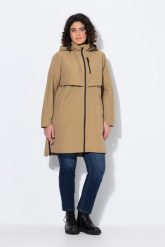 Damskie parka boczne rozcięcia na zamek kaptur kieszenie na zamek. Brązowe płaszcze Ulla Popken, plus size, bez wzorów, z bawełny, bez kaptura. Za 639.99 zł.
