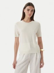 Patrizia Pepe T-Shirt 2M4542/J419-W417 Kremowy Regular Fit. Białe t-shirty Patrizia Pepe, m, bez wzorów, z bawełny, bez kołnierzyka, bez ramiączek. Za 679.99 zł.