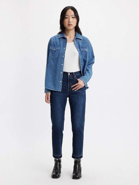 Levi's Dżinsy "501" - Tapered fit - w kolorze granatowym rozmiar: W26/L30. Niebieskie jeansy Levi's, l, z aplikacjami, klasyczne, z podwyższonym stanem. Za 188.40 zł.