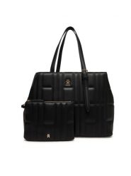 Tommy Hilfiger Torebka Th Feminine Tote AW0AW17452 Czarny. Czarne torebki klasyczne Tommy Hilfiger, bez wzorów, ze skóry, bez dodatków. Za 749.99 zł.
