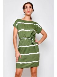 Tarifa Sukienka w kolorze khaki rozmiar: M. Brązowe sukienki Tarifa, na co dzień, m, bez wzorów, z tkaniny, bez kołnierzyka, bez ramiączek, mini, proste. Za 73.76 zł.