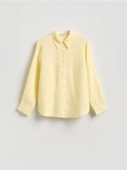 Lniana koszula - żółty. Żółte koszule Reserved, l, bez wzorów, z tkaniny, bez kołnierzyka, bez ramiączek. Za 149.99 zł.