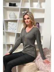 Bleu d'Azur Sweter "Belva" w kolorze oliwkowym rozmiar: 36/38. Zielone swetry Bleu d'Azur, w ażurowe wzory, z bawełny, klasyczne, bez ramiączek. Za 96.37 zł.