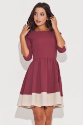 Elegancka Bordowa Sukienka z Rękawem 3/4 z Kolorowymi Lamówkami. Czerwone sukienki Katrus, l, bez wzorów, z lycry, eleganckie, bez kołnierzyka, bez ramiączek. Za 259.00 zł.