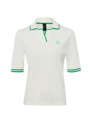 Marc Cain koszulka polo Kobiety Sztuczne włókno biały, 36. Białe t-shirty sportowe Marc Cain, z aplikacjami, prążkowane, bez ramiączek. Za 649.95 zł.
