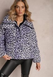 Fioletowa Kurtka w Cętki z Pikowaniem i Kołnierzem Gelasa. Fioletowe kurtki Renee, l, bez wzorów, bez kaptura. W wyprzedaży za 188.99 zł.