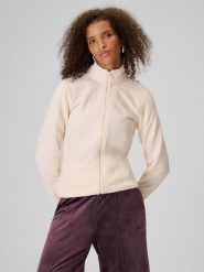 4F Polar slim ze stójką damski - kremowy L. Białe bluzy z polaru 4f, l, bez wzorów, z materiału, na fitness i siłownię. Za 129.99 zł.