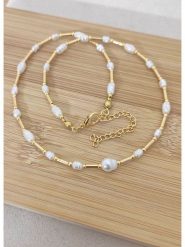 La Asena Pozłacany naszyjnik - dł. 42 cm rozmiar: onesize. Białe naszyjniki La Asena, z materiału, z perłą, pozłacane. Za 34.99 zł.