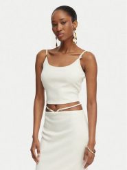 Guess Top E6GP01 KG322 Kremowy Slim Fit. Białe topy Guess, s, z aplikacjami, z syntetyku, bez kołnierzyka, bez ramiączek. Za 174.99 zł.