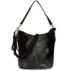 Shopperka czarna skórzana croco W13. Czarne torebki klasyczne bez wzorów, ze skóry, bez dodatków. Za 134.90 zł.