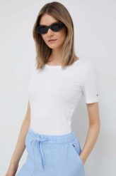 Tommy Hilfiger t-shirt damski kolor biały. Białe t-shirty Tommy Hilfiger, l, bez wzorów, bez kołnierzyka, bez ramiączek. Za 269.99 zł.