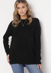 Czarny Sweter z Luźnym Rękawem Afiala. Czarne swetry Born2be, l, bez wzorów, z bawełny, bez ramiączek. W wyprzedaży za 67.99 zł.