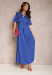 Granatowa Sukienka Satynowa Cythora. Niebieskie sukienki Renee, s, bez wzorów, z satyny, eleganckie, bez kołnierzyka, bez ramiączek, maxi. W wyprzedaży za 77.99 zł.