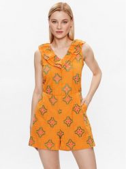 NAF NAF Kombinezon Lilia XEND13 Pomarańczowy Regular Fit. Brązowe sukienki NAF NAF, bez wzorów, z syntetyku, bez kołnierzyka, bez ramiączek. Za 219.99 zł.