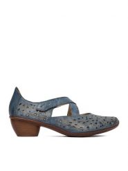 Rieker Półbuty 43773-12 Granatowy. Niebieskie półbuty wsuwane Rieker, bez wzorów, ze skóry, bez obcasa, na obcasie. Za 339.99 zł.