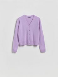 Wełniany kardigan - fioletowy. Fioletowe swetry Reserved, l, bez wzorów, z wełny, bez ramiączek. Za 179.99 zł.