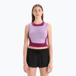 Koszulka termoaktywny damska icebreaker Zoneknit Cropped Bra-Tank. Fioletowe bielizna termoaktywna damska Icebreaker, bez wzorów, bez ramiączek, narciarskie. Za 219.99 zł.