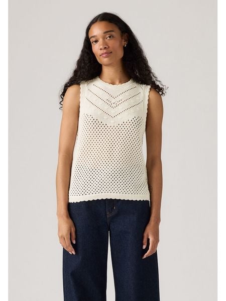 Levi's Top dzianinowy w kolorze beżowym rozmiar: L. Brązowe topy Levi's, l, bez wzorów, z bawełny, bez kołnierzyka, bez ramiączek. Za 118.28 zł.