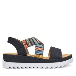 Sandały Rieker. Niebieskie sandały Rieker, bez wzorów, bez obcasa, na płaskiej podeszwie, bez zapięcia. Za 209.99 zł.