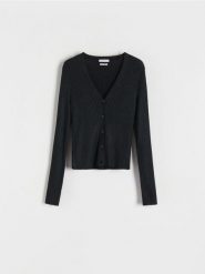 Sweter z wiskozą - czarny. Czarne swetry Reserved, l, bez wzorów, z dzianiny, bez ramiączek. W wyprzedaży za 29.99 zł.