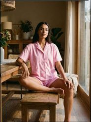 Piżama dwuczęsciowa z motywem kwiatowym - różowy. Czerwone piżamy Sinsay, l, bez wzorów, bez kołnierzyka, bez ramiączek. Za 59.99 zł.