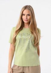 T-shirt z błyszczącym nadrukiem T-SEAR. Białe t-shirty Volcano, m, bez wzorów, z bawełny, klasyczne, bez kołnierzyka, bez ramiączek. Za 59.99 zł.