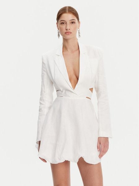 Bardot Sukienka letnia 59860DB Biały Regular Fit. Białe sukienki Bardot, bez wzorów, ze lnu, bez kołnierzyka, bez ramiączek. Za 499.99 zł.
