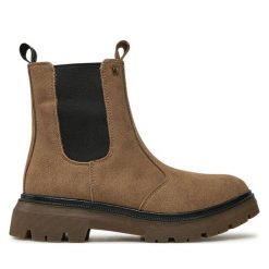 Sztyblety Wrangler. Brązowe botki Wrangler, bez wzorów, bez obcasa, na płaskiej podeszwie, bez zapięcia. Za 199.99 zł.
