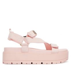 Sandały Guess. Czerwone sandały Guess, z aplikacjami, bez obcasa, na płaskiej podeszwie, bez zapięcia. Za 549.99 zł.