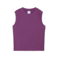 Damski top bez rękawów HER PUMA. Fioletowe topy sportowe Puma, bez wzorów, do biegania. Za 109.00 zł.