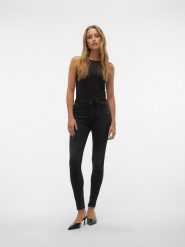 Vero Moda Dżinsy - Skinny fit - w kolorze czarnym rozmiar: XS/L32. Czarne jeansy Vero Moda, l, z aplikacjami, z bawełny, klasyczne, z podwyższonym stanem. Za 66.16 zł.