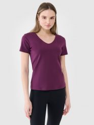 4F T-shirt slim gładki damski - fioletowy L. Fioletowe t-shirty 4f, l, bez wzorów, z bawełny, klasyczne, bez kołnierzyka, bez ramiączek. W wyprzedaży za 39.99 zł.