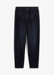 Dżinsy Barrel high waist, z wygodnym paskiem. Niebieskie jeansy bonprix, bez wzorów, z jeansu, z podwyższonym stanem. Za 159.99 zł.