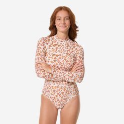 Kostium kąpielowy jednoczęściowy damski Decathlon Dani Graou. Brązowe stroje jednoczęściowe Decathlon, bez wzorów, z elastanu, sportowe. Za 159.99 zł.