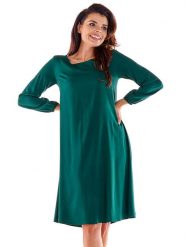Awama Sukienka w kolorze ciemnozielonym rozmiar: XL. Zielone sukienki Awama, xl, bez wzorów, bez kołnierzyka, bez ramiączek, midi. Za 122.96 zł.