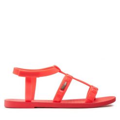 Sandały Melissa. Czerwone sandały Melissa, bez wzorów, bez obcasa, na płaskiej podeszwie, bez zapięcia. Za 199.99 zł.
