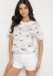Biały T-shirt Bawełniany w Print w Motylki Tenorea. Białe t-shirty Born2be, m, bez wzorów, z bawełny, klasyczne, bez kołnierzyka, bez ramiączek. Za 49.99 zł.