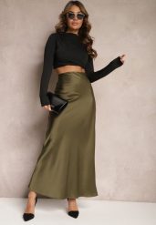 Ciemnozielona Satynowa Spódnica Maxi High Waist Formia. Zielone spódnice Renee, l, bez wzorów, z satyny, maxi. W wyprzedaży za 91.99 zł.