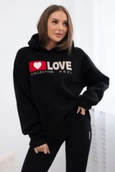 Bluza bawełniana ocieplana z kapturem Love czarna. Czarne bluzy KESI, l, bez wzorów, z bawełny, bez ramiączek, z kapturem. Za 271.84 zł.