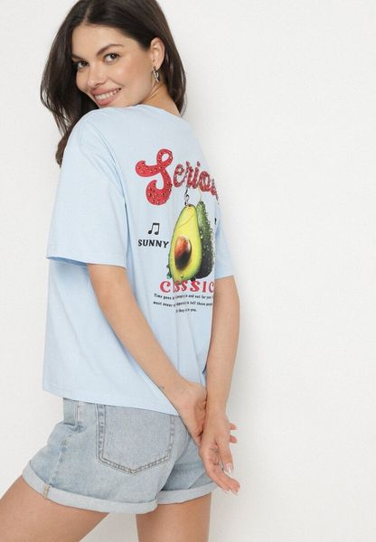 Niebieski T-shirt z Bawełną i Motywem Awokado Addixa. Niebieskie t-shirty Born2be, m, bez wzorów, z bawełny, klasyczne, bez kołnierzyka, bez ramiączek. Za 89.99 zł.