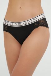 Emporio Armani Underwear figi kolor czarny z koronki. Czarne figi Emporio Armani Underwear, bez wzorów, z bawełny. W wyprzedaży za 144.99 zł.