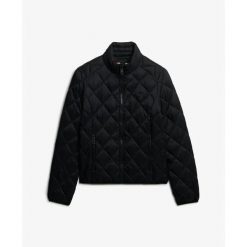 Damska kurtka puchowa Superdry Fuji Lite. Czarne kurtki Superdry, bez wzorów, z puchu, bez kaptura. Za 451.40 zł.