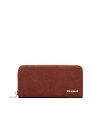Desigual Duży Portfel Damski 25SAYP03 Brązowy. Brązowe portfele Desigual, bez wzorów, ze skóry. Za 159.99 zł.