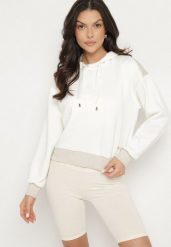 Biała Bluza z Kapturem Metaliczną Nitką i Ściągaczami Ulinisa. Białe bluzy Born2be, l, bez wzorów, z jeansu, z kapturem, trekkingowe. W wyprzedaży za 72.24 zł.
