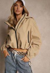 Ciemnobeżowa Kurtka w Stylu Streetwear z Kapturem Oversize Nativiona. Brązowe kurtki Renee, l, bez wzorów, z jeansu, z kapturem. Za 159.99 zł.