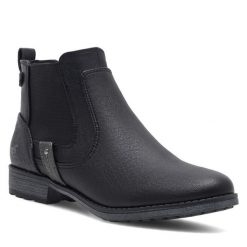 Botki Mustang. Czarne botki Mustang, bez wzorów, bez obcasa, na płaskiej podeszwie, bez zapięcia. Za 209.99 zł.