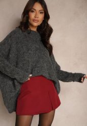 Bordowe Spódnico-Szorty High Waist z Rozcięciem Vikone. Czerwone szorty Renee, bez wzorów, eleganckie. W wyprzedaży za 43.99 zł.